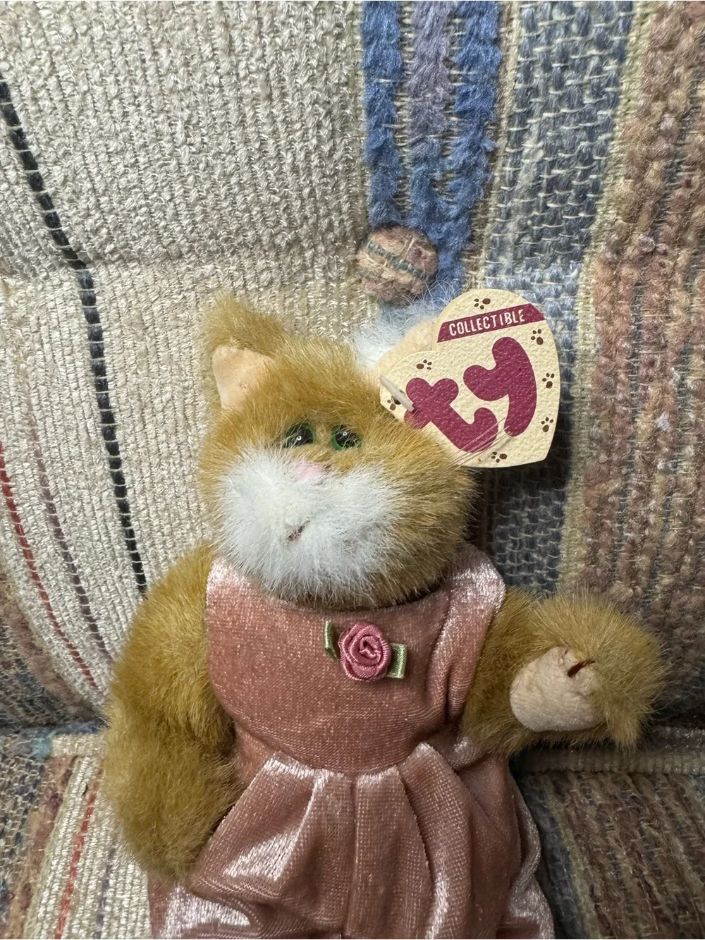 Ty Plush Cat Collectible in Pink Velvet Outfit